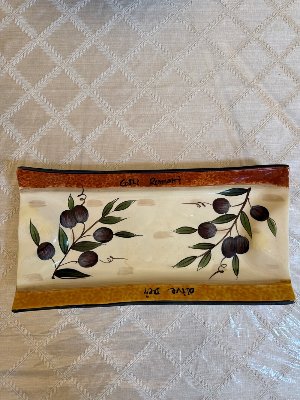 Hand-Painted Olive Motif Ceramic Vanity Tray - Cream & Brown